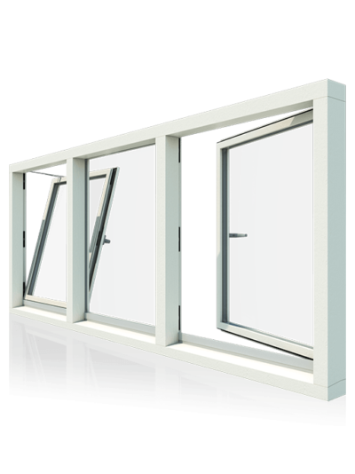 3-vaks kozijn met 2 draaikiepramen